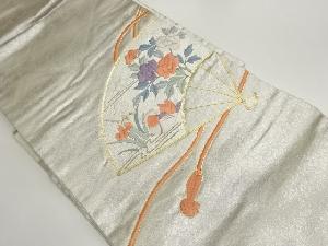 金駒刺繍檜扇に花鳥模様名古屋帯